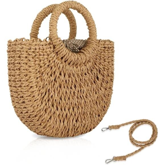 Straw Hobo Bags for Women Khaki - Picture 1 of 6